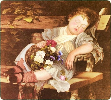 A posture fit for positive thinking - Modified section of Sweet Dreams by Marianne Stokes. 1875