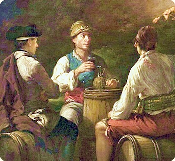 Martin Ferdinand Quadal (1736-1808), The Wine drinkers, 1786. Modifisert utsnitt.