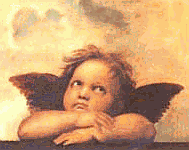 Raphael. Putto (child angel). Detail from wall painting at the Sistene Chapel of the Vatican