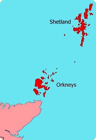 The UK parliamentary constituencies of Shetland and the Orkney Islands within Scotland