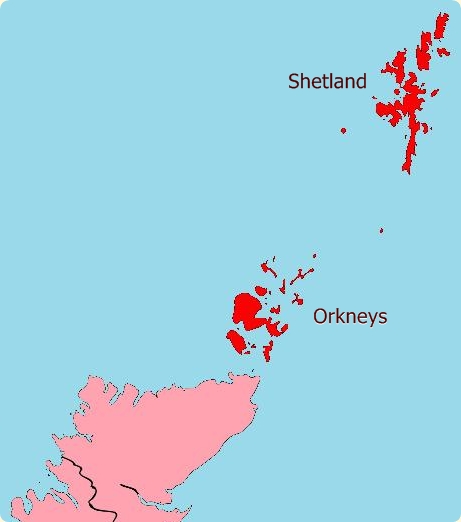 The UK parliamentary constituencies of Shetland and the Orkney Islands within Scotland
