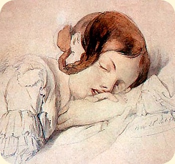 Henryk Rodakowski (1823-1894). Sleepy young girl. Watercolour paper. 1841
