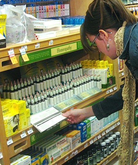 Homeopathic remedies on shelves