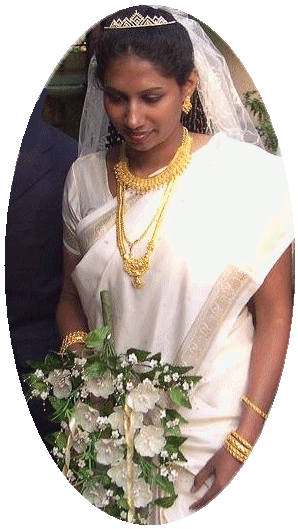 Indian bride in white sari. Detail