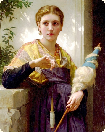 Franske eventyr og segner, fronta William-Adolphe Bouguereau, The Spinner (1873). Utsnitt