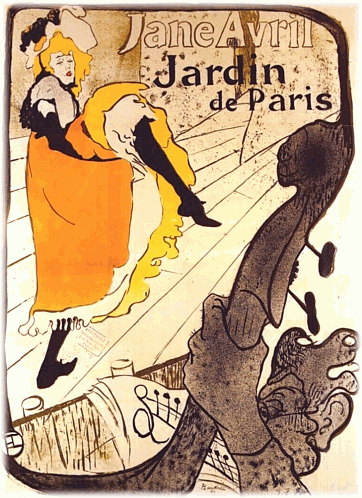 Henri de Toulouse-Lautrec. Jane Avril at the Jardin de Paris. Plakat frontar læringsartiklar