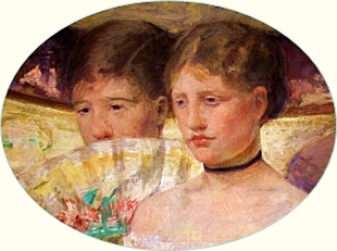 The Loge, 1882 by Mary Cassatt, oil on canvas. Modified section