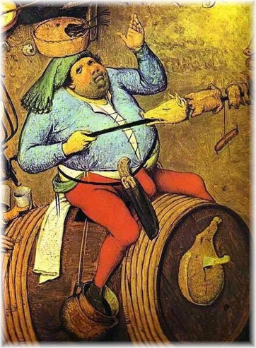 Tarot pictures and a detail from Pieter Bruegel the Elder: The Fight between Carnival and Lent, 1559
