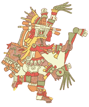 Quetzalcoatl, quite as depicted in the Codex Telleriano-Remensis of the 1500s. Modified and a bit simplified.