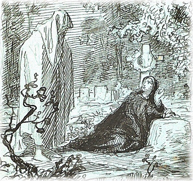 Lorentz Frlich (1820-1908). Barnet i graven. Modifisert utsnitt.