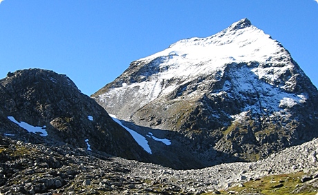 Slogen, a 1564 m high mountain rising up from Hj&oslash;rundfjorden in the municipality of &Oslash;rsta in in the west of Norway. It is rated among the top ten mountain walks in Norway because of its beauty, view and the fact that its rising directly from the fjord.