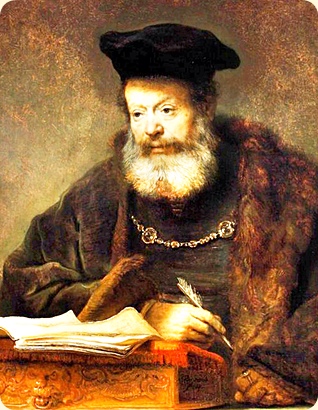 Rembrandt van Rijn, Scholar at His Writing Table, Modified section of the painting.