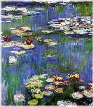 CLAUDE MONET. WATER LILIES. UTSNITT, frontar artiklar om Transcendental Meditasjon, TM.