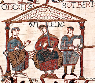 Wilhelm with his halfbrothers Odo and Robert in a sequence of the Bayeux tapestry