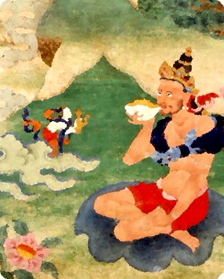 Naropa, old painting style. Section of a painting with more detail.