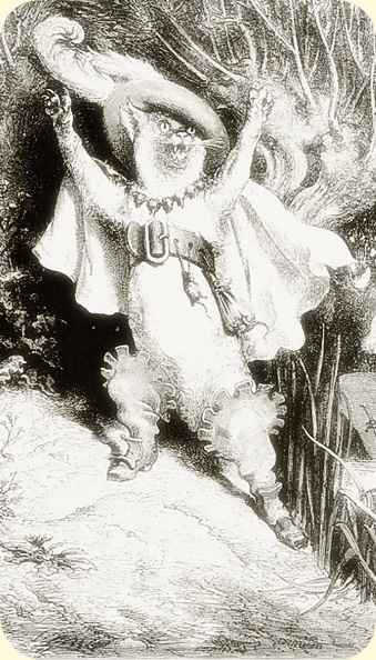 Katten med støvlane, teikna av Gustave Doré. Utsnitt.